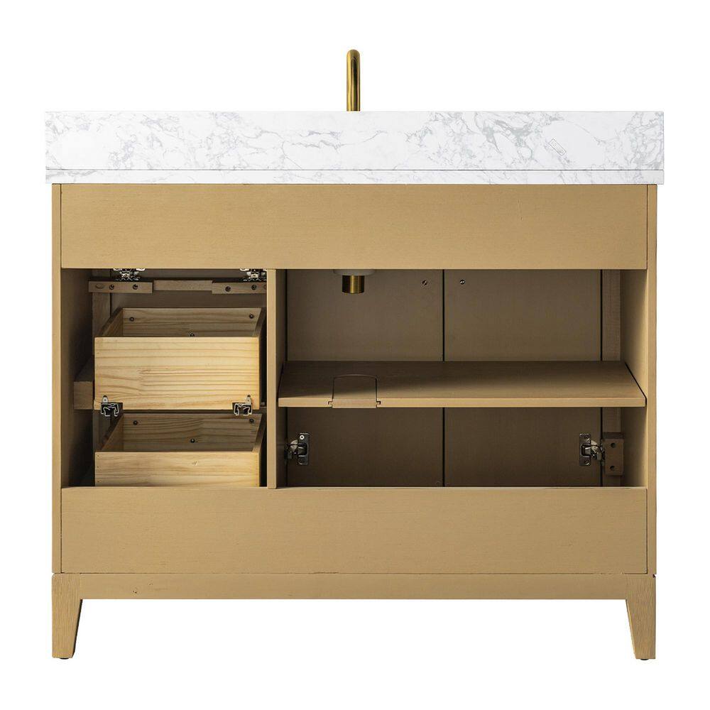 Natural Oak Single Bathroom Vanity with Golden Brushed Hardware