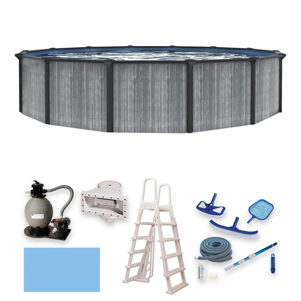 San Pedro 24-ft Round Steel Wall Swimming Pool with Filter and Pump