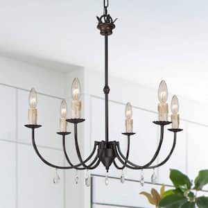 22.5 in. 6-Light Bronze Candlestick Chandelier with Crystal Drops for Dining Room and Kitchen Island