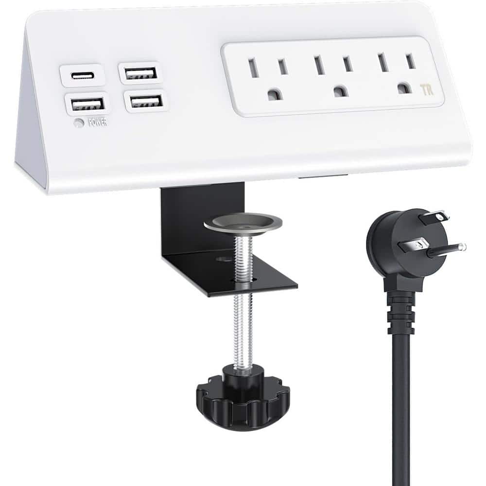 White Heavy Duty Power Strip with USB-C and USB-A Ports