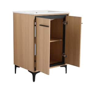 24 in. W x 18.3 in. D x 34 in. H Single Sink Bath Vanity in Oak with White Ceramic Top and Doors