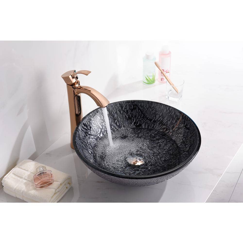 Arctic Sheer 16.5'' Gray Tempered Glass Circular Bathroom Sink