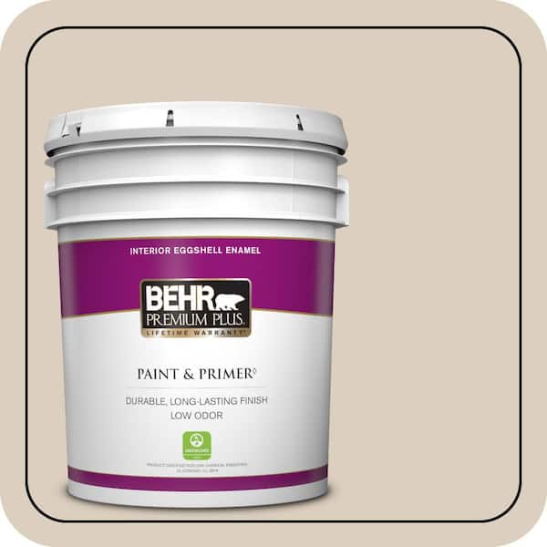 BEHR PREMIUM PLUS 5 gal. #OR-W07 Spanish Sand Eggshell Enamel Low Odor Interior Paint & Primer