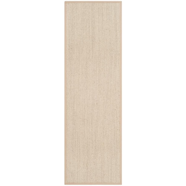 Natural Fiber Marble/Linen 3 ft. x 10 ft. Woven Border Runner Rug