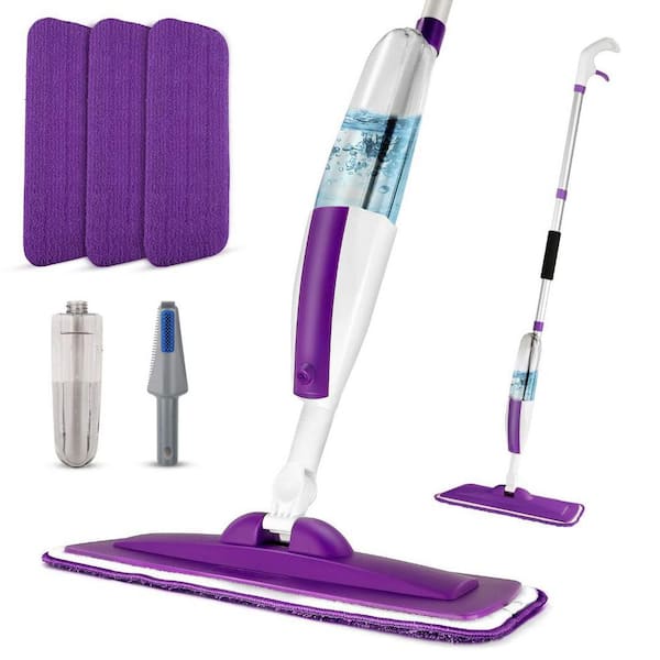 15.9 in. Floor Cleaning Wet Spray Mop with Bottle and 3 Microfiber Pads Home for Floor, Purple (1-Pack)