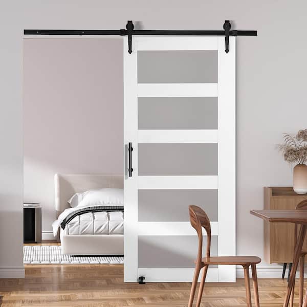 Barn Door and Hardware Kit,42 x 84 x 1.38 in. Wood and Glass Sliding Barn Door, Smoothly and Quietly, Access Door