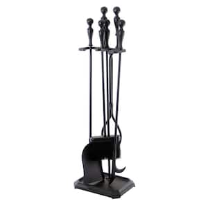 30 in. Tall 5-Pieces Black Plymouth Fireplace Set with Square Base