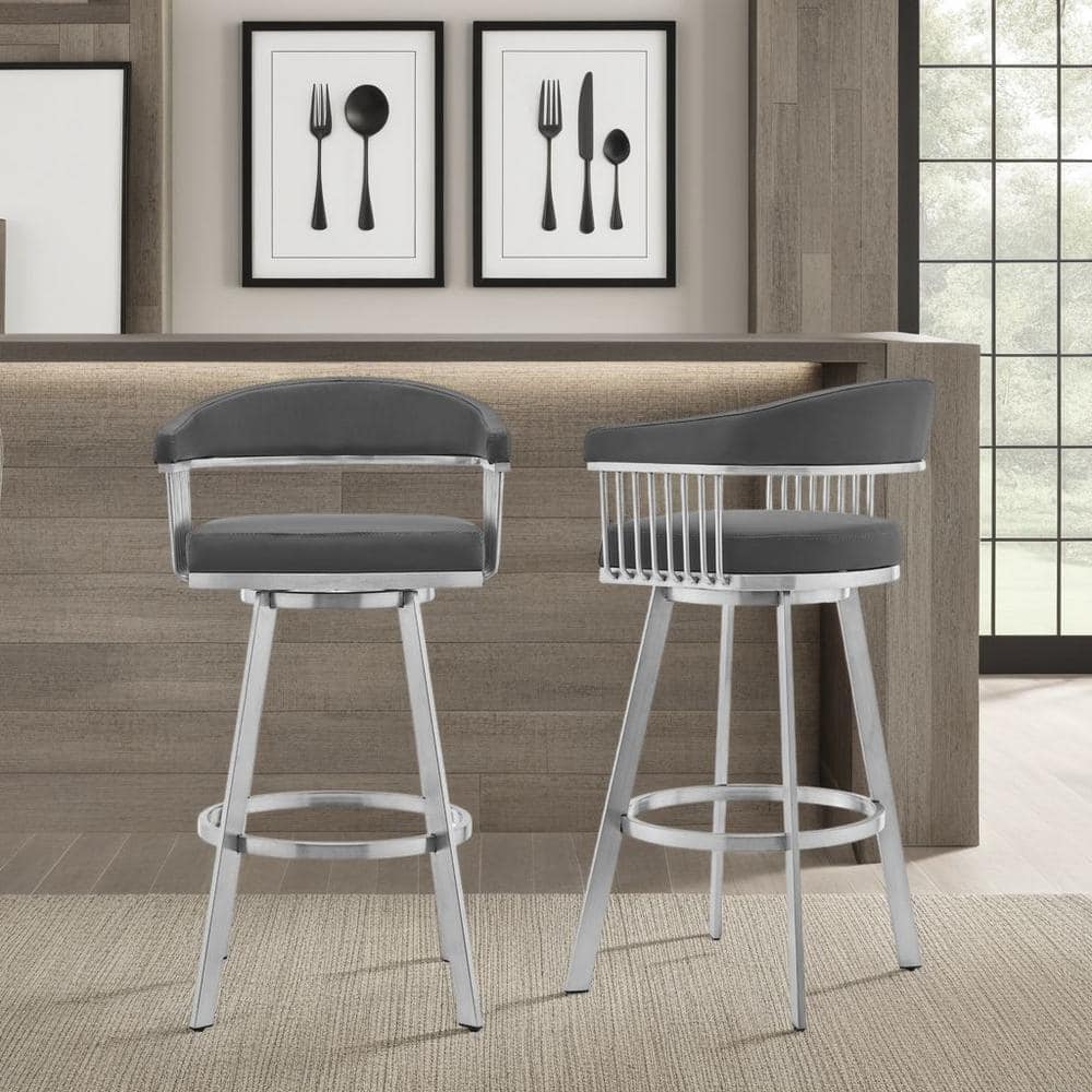 Chelsea 26 in. Gray/Brushed Stainless Steel High Back Metal Swivel Counter 