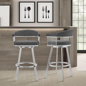 Chelsea 26 in. Gray/Brushed Stainless Steel High Back Metal Swivel Counter Stool with Faux Leather Seat