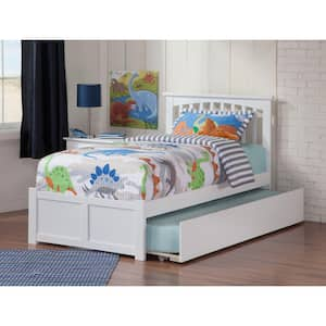 Mission White Twin Platform Bed with Flat Panel Foot Board and Twin Size Urban Trundle Bed