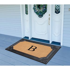 A1HC Angela Black/Beige 24 in. x 39 in. Rubber and Coir Heavy Duty Easy to Clean Monogrammed B Door Mat