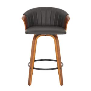 26 in. Black Low Back Metal Counter Height Bar Chair with Faux Leather Seat Set of 2