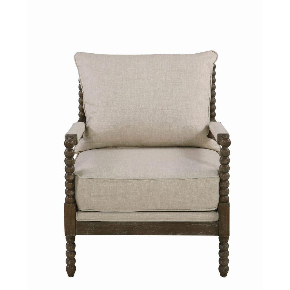 Beige and Brown Wood Spindle Accent Chair