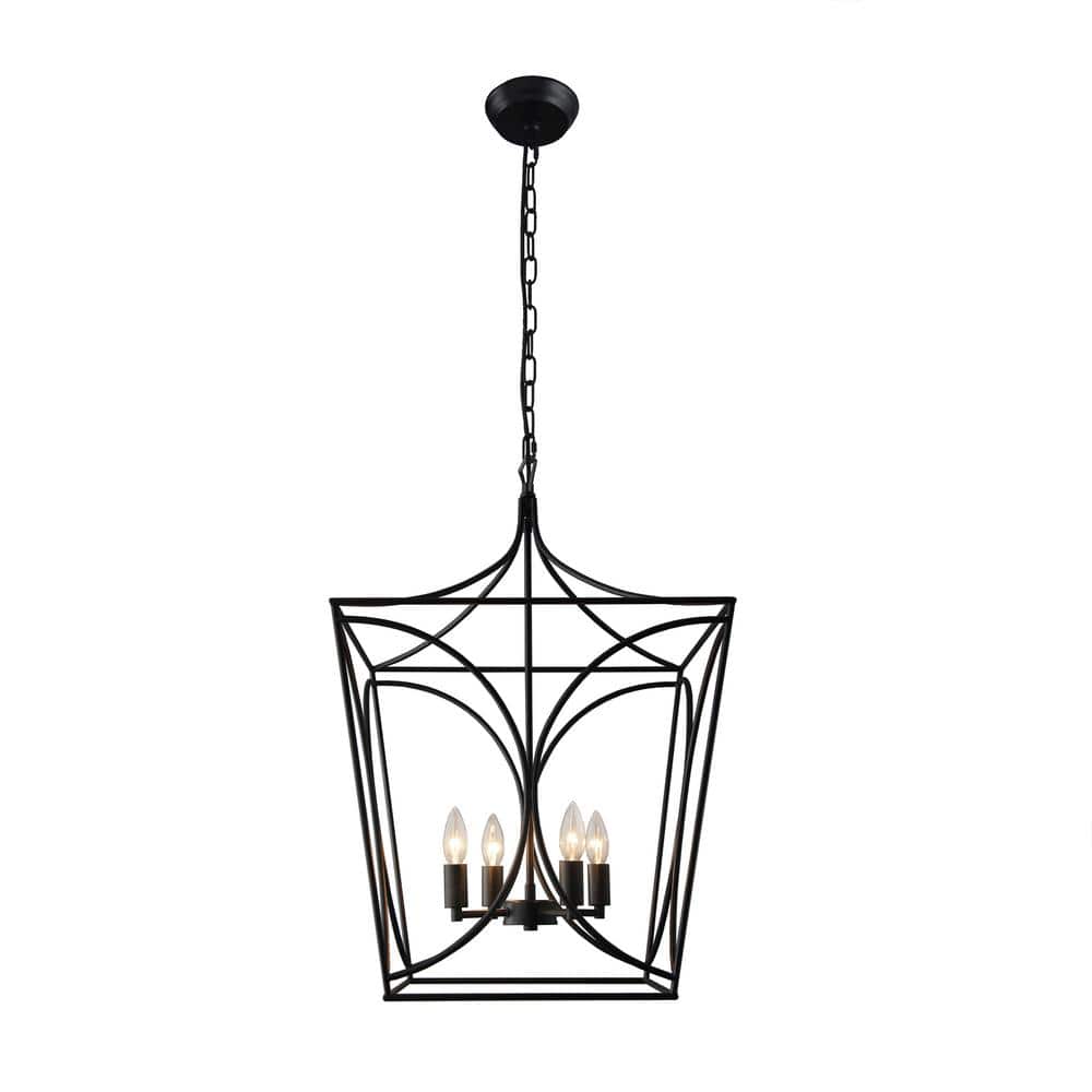 4-Light Matte Black Candle Chandelier with no Bulbs Included