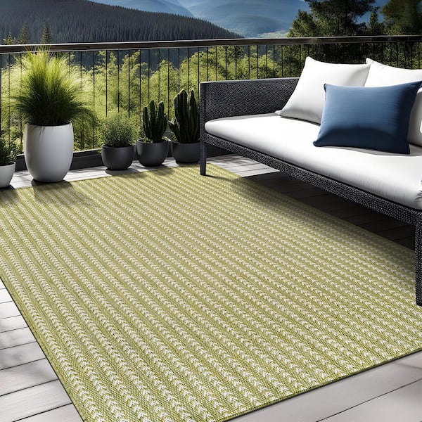 Beverly Rug Arrow Olive 8 ft. x 10 ft. Chevron Striped Washable
