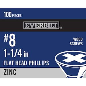 #8 x 1-1/4 in. Phillips Flat Head Zinc Plated Wood Screw (100-Pack)