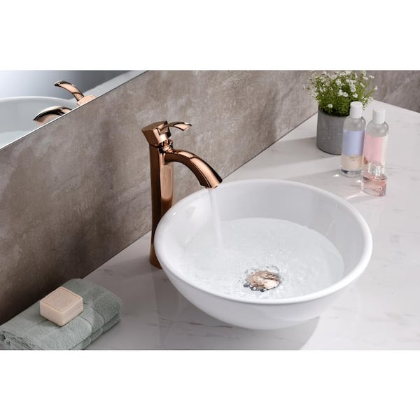 Deux Series 16 in. L x 16 in. W Top Mount Round Non-Porous Bathroom Vessel Sink in Glossy White Vitreous China Ceramic