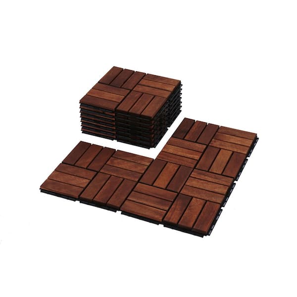 myhomore Acacia Wood Interlocking Deck Tiles Checker Pattern 20-Piece 12 x 12 in. Square Hardwood Outdoor Flooring for Patio