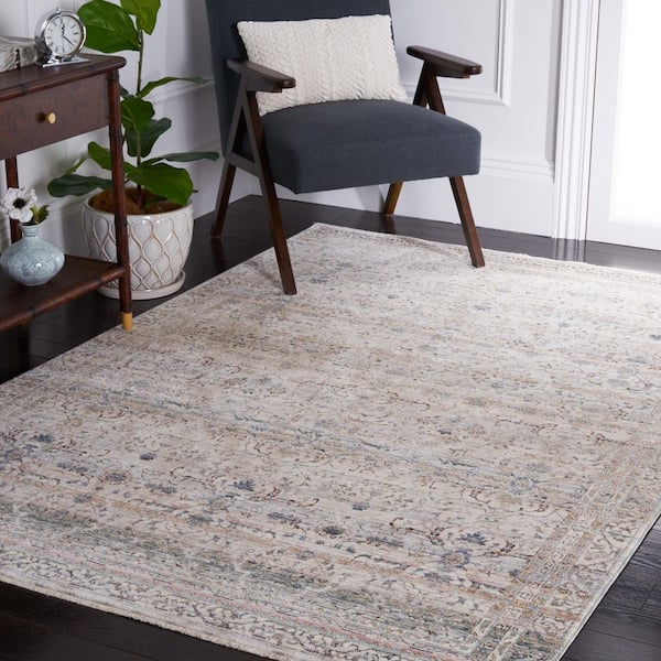 Princeton 7 ft. x 7 ft. Ivory/Blue Distressed Ornate Square Area Rug