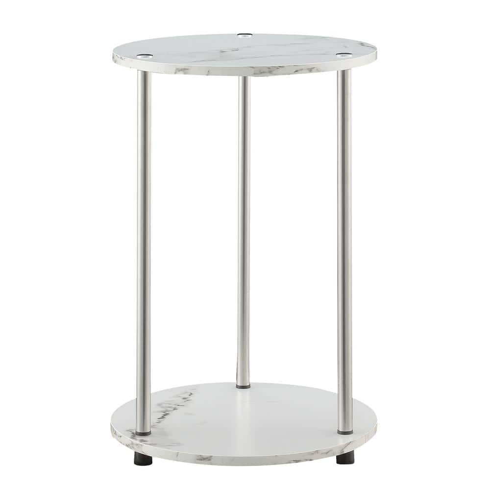 Designs2Go 15.75 in. White Faux Marble/Chrome Standard Round Particle Board