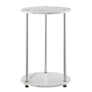 Designs2Go 15.75 in. White Faux Marble/Chrome Standard Round Particle Board Top End with 2 Tiers and No Tool Assembly