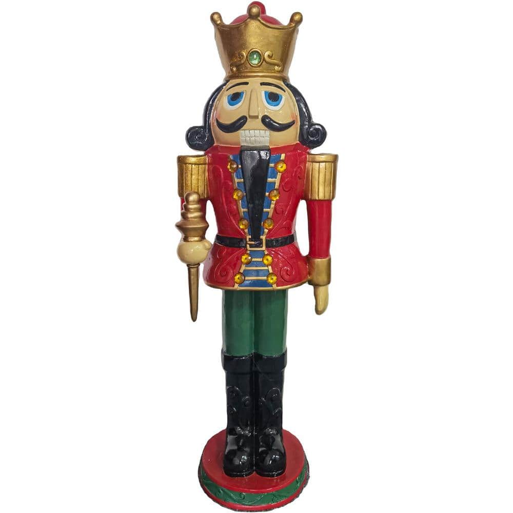 Christmas Time 48 in. Red Resin Christmas Nutcracker King Wearing a Crown with LED Light