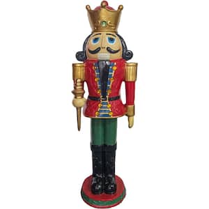 48 in. Red Resin Christmas Nutcracker King Wearing a Crown with LED Light