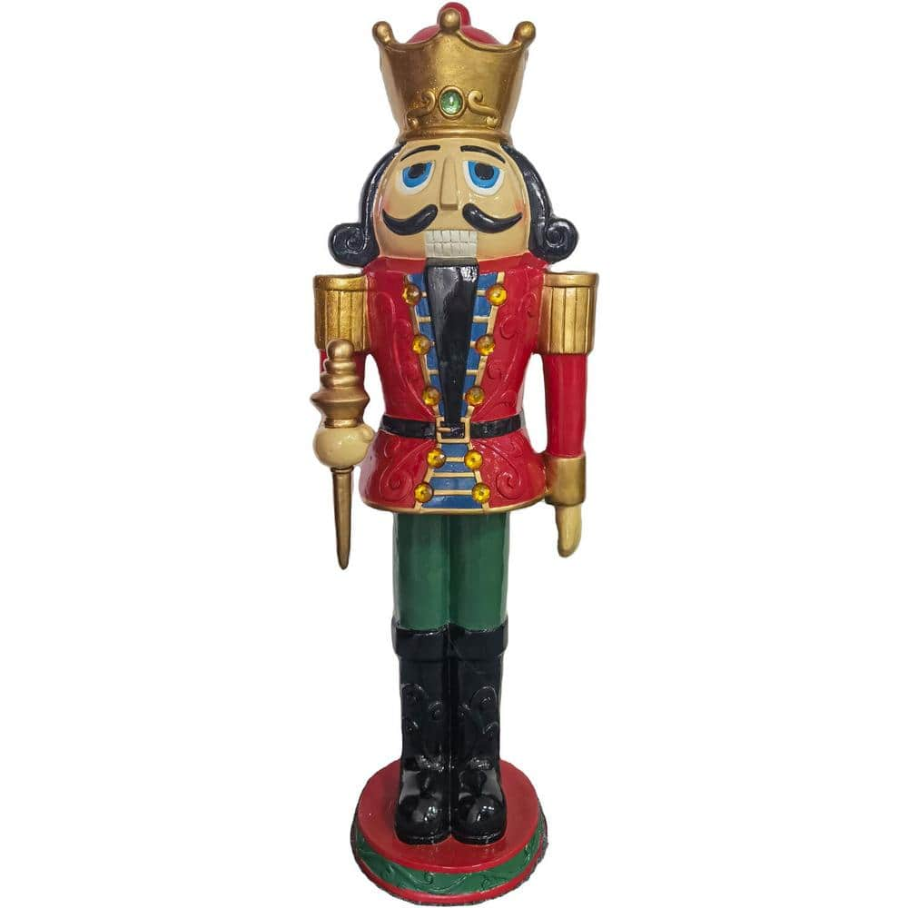 Fraser Hill Farm 48 in. Red Resin Christmas Nutcracker King with Crown ...