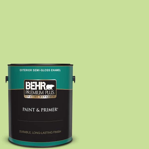 BEHR PREMIUM PLUS 1 gal. #420A-3 Key Lime Semi-Gloss Enamel Exterior Paint & Primer