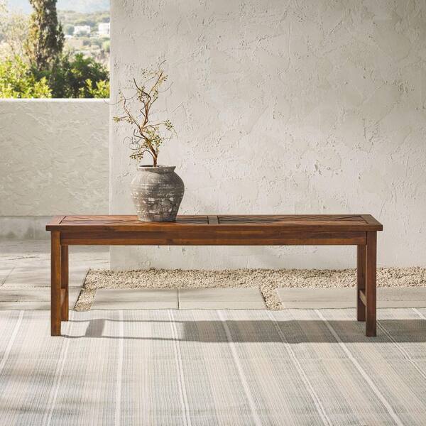 Walker Edison Furniture Company Dark Brown Acacia Wood Modern Patio Dining Bench