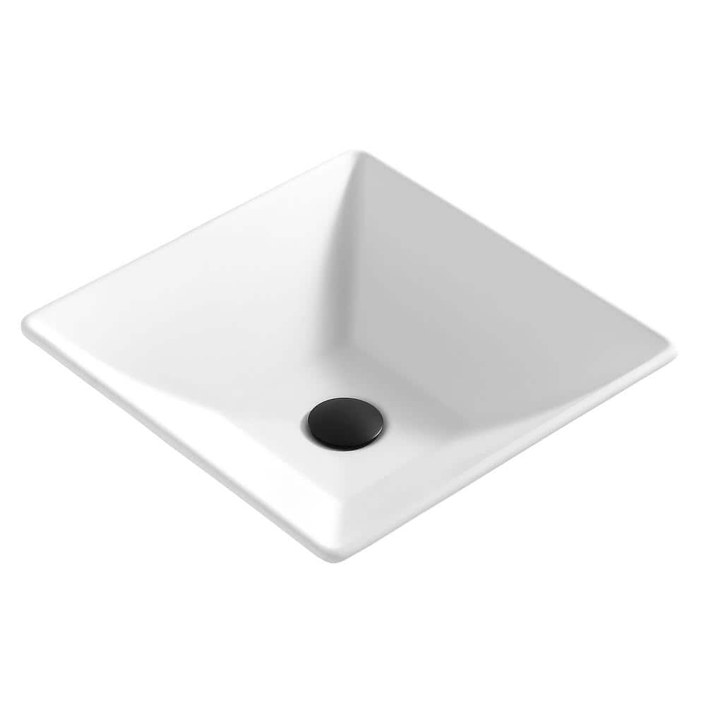 Matte White Square Acrylic Above-Counter Vessel Sink, 16"