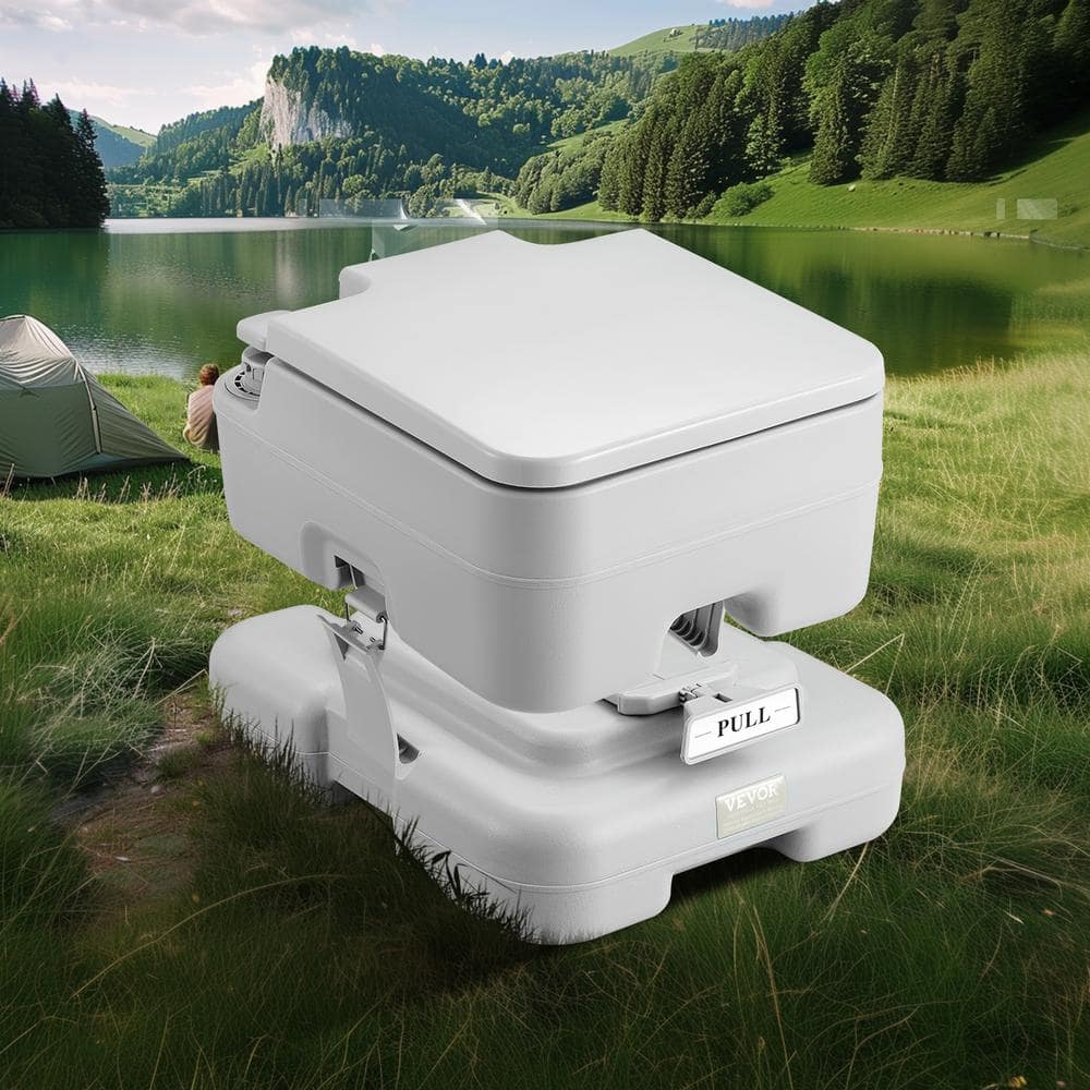 Gray Plastic Freestanding Portable Camping Toilet with 3.2 Gallon Tanks