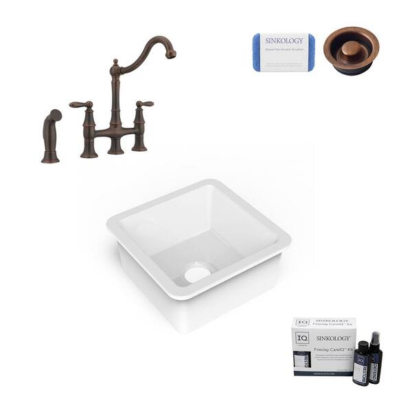 SINKOLOGY Amplify Undermount Fireclay 18.1 in. Single Bowl Bar Prep Sink with Pfister Bridge Faucet and Disposal Drain