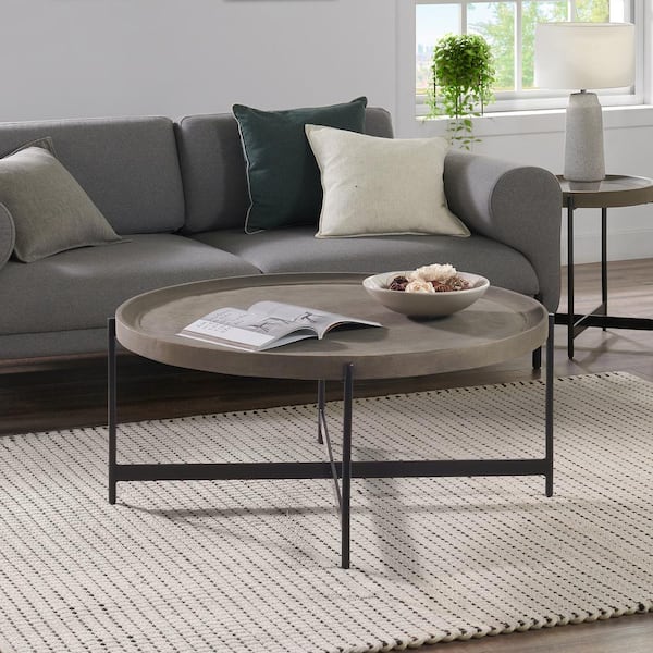Alaterre Furniture Brookline 42 in. Gray Round Wood with Concrete-Coating Coffee Table