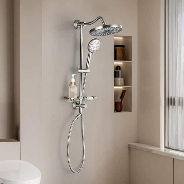 Satico 4-Spray Round 9.76 in. High Pressure Shower System with Soap Dish in Brushed Nickel (Valve Included)