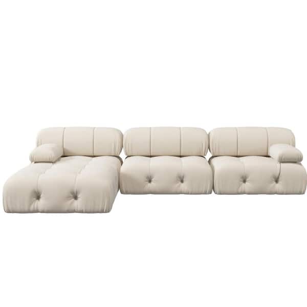 Magic Home Convertible 103.95 in. Minimalist Free Combination Sofa L-Shaped 4 Seat Velvet Reversible Sectional with Ottoman, Beige