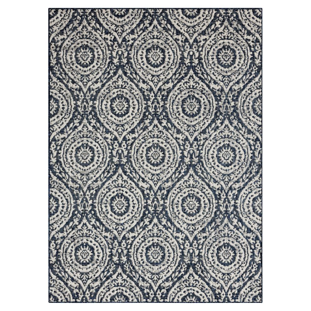 7'9" x 10'2" Country Zoe Indoor/Outdoor Rug Navy Blue - Nicole Miller