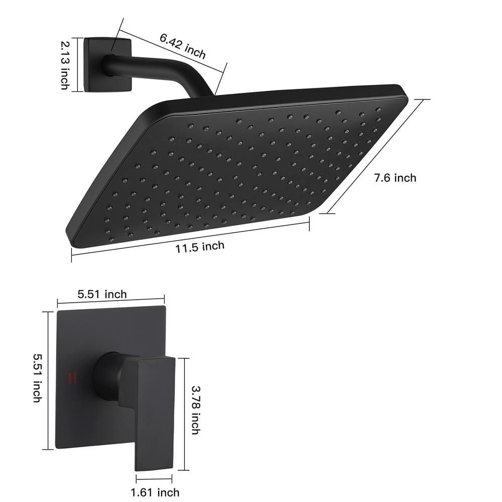 Matte Black Square Rainfall Shower Faucet Set with Valve