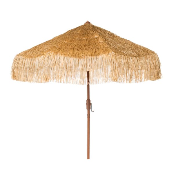 SAFAVIEH Tiki 9 ft. Wood Market Tilt Patio Umbrella in Tan