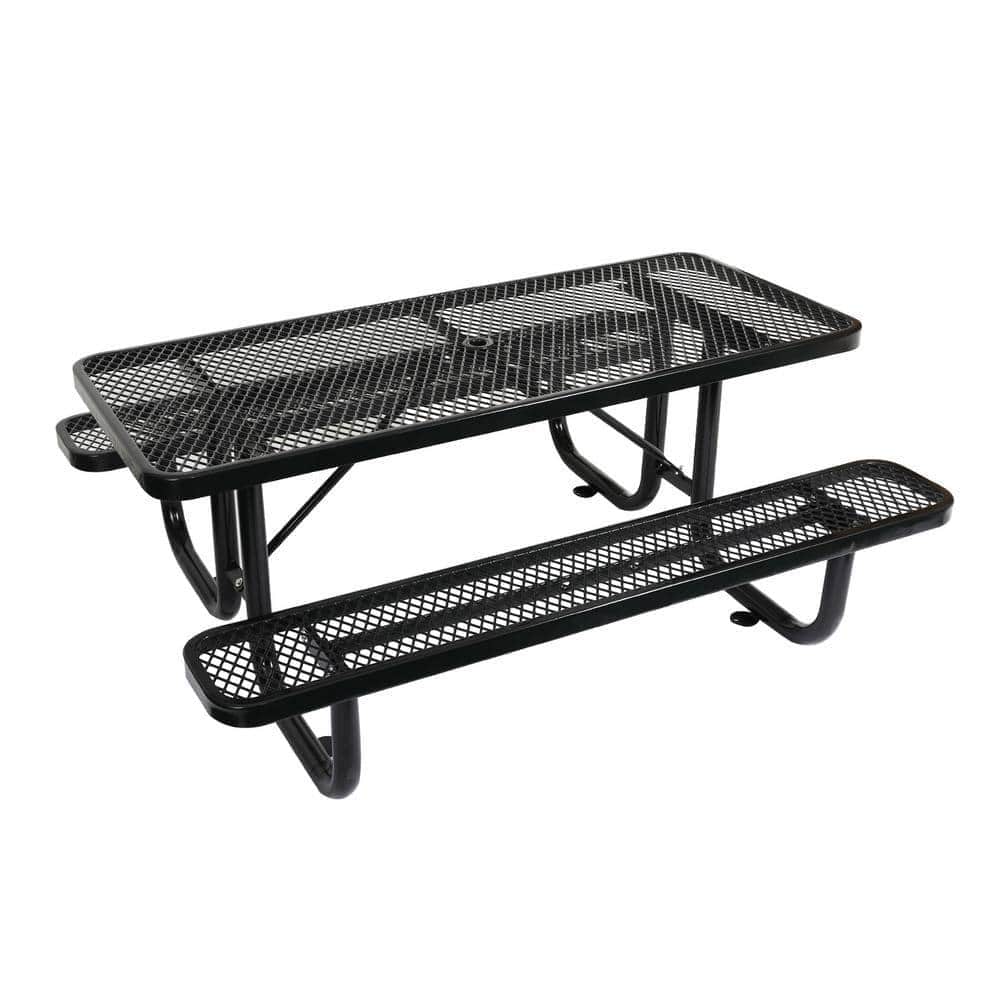 6 ft. Stainless Steel Rectangular Outdoor Picnic Table with Umbrella Pole in Black price history on PriceWatchPro