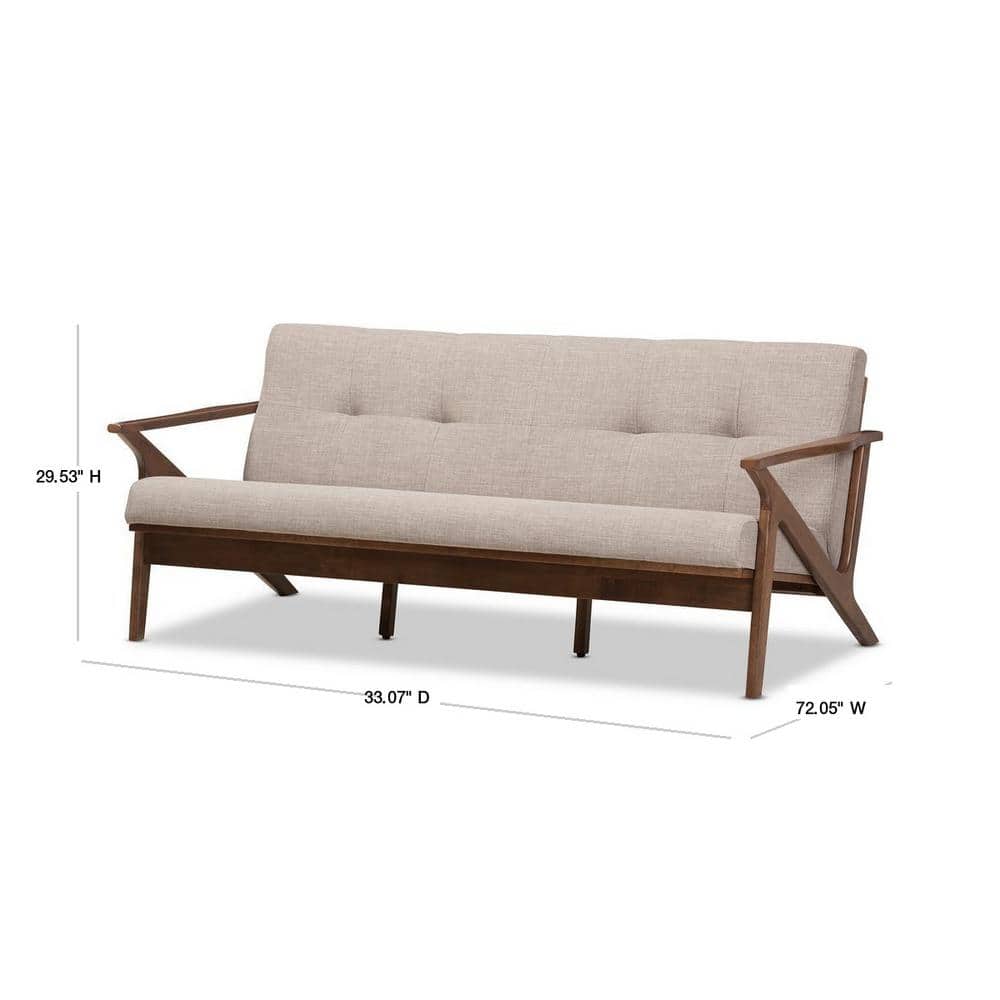 Walnut Brown and Light Grey Faux Leather Tufted 3-Seater Sofa