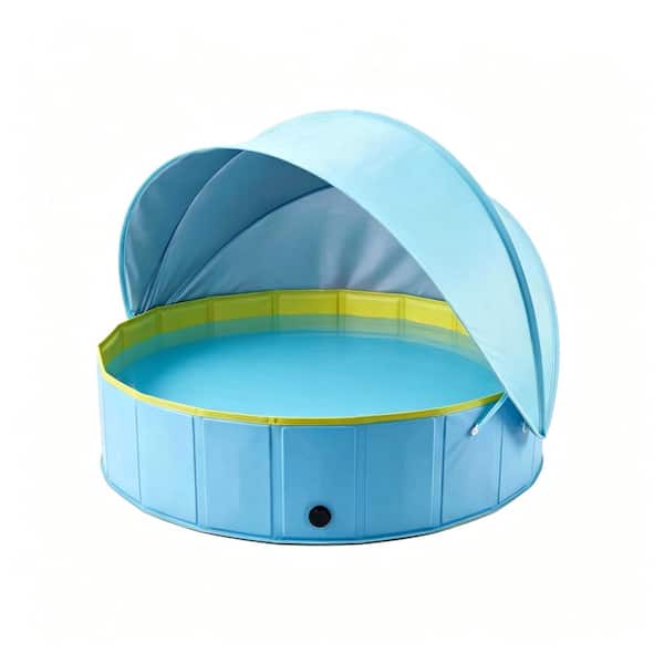 48" Foldable Kids Pool with Detachable UPF50+ Sun Canopy, Portable for Backyard & Beach