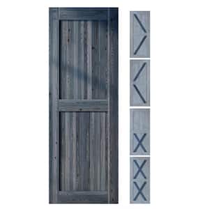 32 in. x 80 in. 5-in-1 Design Navy Solid Natural Pine Wood Panel Interior Sliding Barn Door Slab with Frame