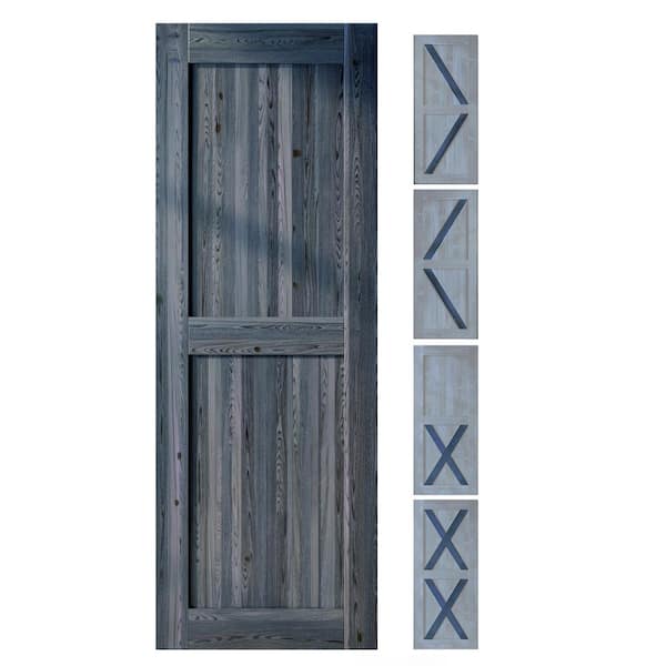 HOMACER 38 in. x 80 in. 5-in-1 Design Navy Solid Natural Pine Wood Panel Interior Sliding Barn Door Slab with Frame