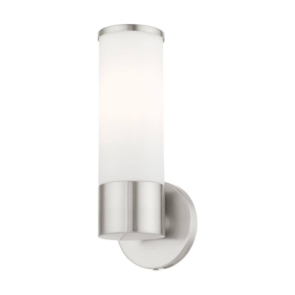 Sleek Urban Brushed Nickel 1-Light Sconce with Satin Opal White Glass