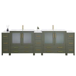 108 in. W x 18 in. D x 36 in. H Vintage Green Bath Vanity with White Ceramic Top and Mirror