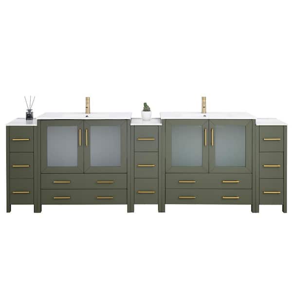 108 in. W x 18 in. D x 36 in. H Vintage Green Bath Vanity with White Ceramic Top and Mirror