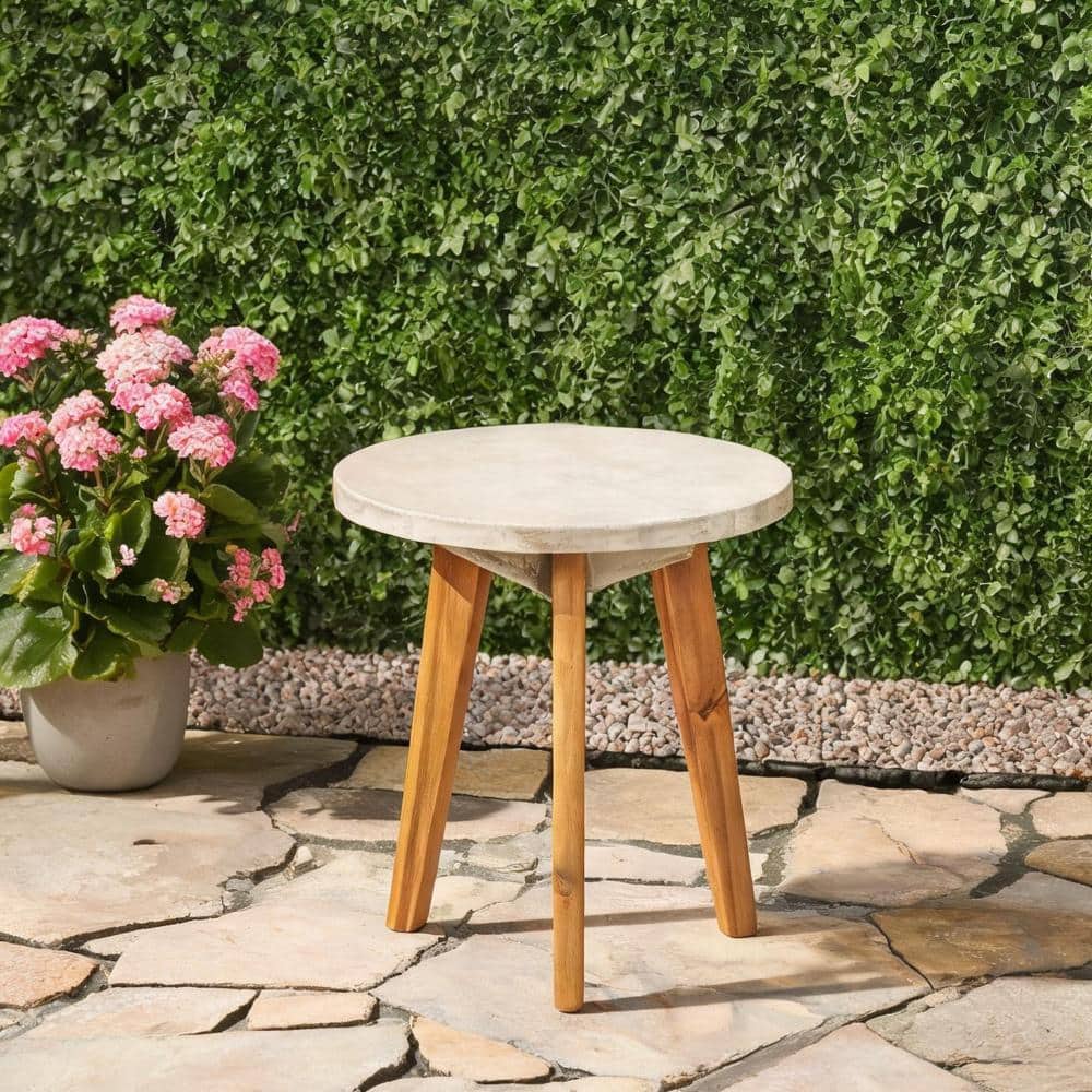 Outdoor Round Side Table with Tripod Base Solid Acacia Wood Cool Gray Wash 15.75 Inches price history on PriceWatchPro