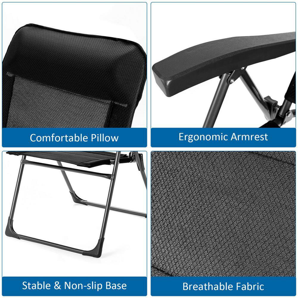 Black Adjustable Folding Patio Dining Chairs with Arms, Set of 2