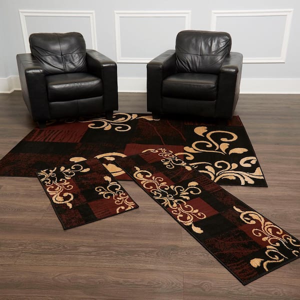 Ariana Black/Brown 5 ft. x 7 ft. 3-Piece Geometric Area Rug Set